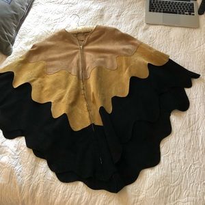 Vintage suede zip poncho